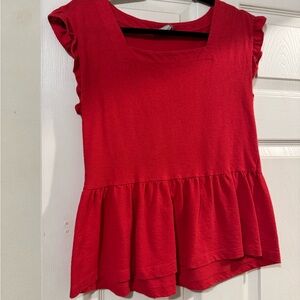 LOFT Red Ruffle Sleeve Blouse